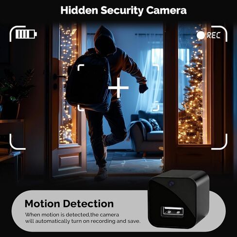 شاحن USB لكاميرا تجسس مخفية بدقة 1080 بكسل - كاميرا مراقبة WiFi سرية مع مستشعرات للحركة ورؤية ليلية واتصال بالتطبيقات لمراقبة المنزل in Kuwait