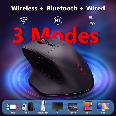 فأر ألعاب لاسلكية مريحة للأيدي الكبيرة ، و modes ثلاثية الجيجاهرتز/Bluetooth/سلكية RGB القابلة لإعادة الشحن مع الأزرار الجانبية ، 12800 نقطة في البال in Saudi Arabia