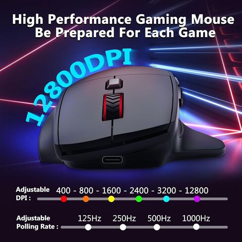 فأر ألعاب لاسلكية مريحة للأيدي الكبيرة ، و modes ثلاثية الجيجاهرتز/Bluetooth/سلكية RGB القابلة لإعادة الشحن مع الأزرار الجانبية ، 12800 نقطة في البال in Saudi Arabia