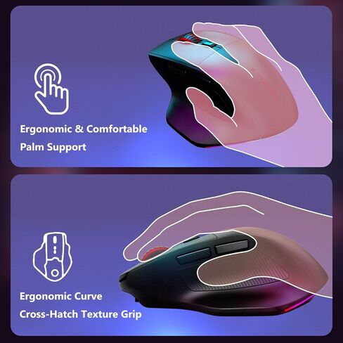 فأر ألعاب لاسلكية مريحة للأيدي الكبيرة ، و modes ثلاثية الجيجاهرتز/Bluetooth/سلكية RGB القابلة لإعادة الشحن مع الأزرار الجانبية ، 12800 نقطة في البال in Saudi Arabia