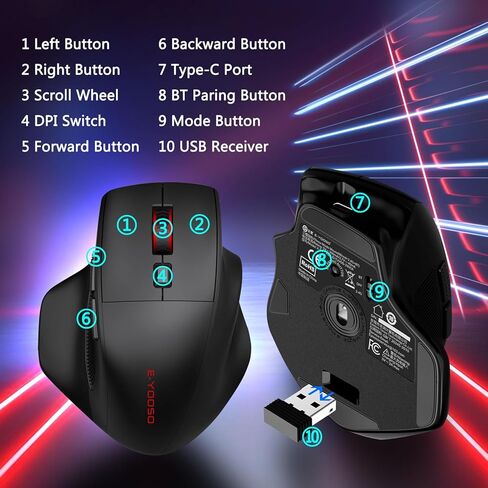 فأر ألعاب لاسلكية مريحة للأيدي الكبيرة ، و modes ثلاثية الجيجاهرتز/Bluetooth/سلكية RGB القابلة لإعادة الشحن مع الأزرار الجانبية ، 12800 نقطة في البال in Saudi Arabia