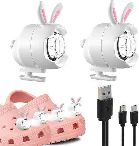 Rechargeable Shoe Charm Lights, 2PCS Cute Bunny Shoe Lights for Croc Style Shoes, IPX5 Charm Accessories with 3 Lighting Modes, Headlights for Camping Dog Walking for Kids in Saudi Arabia