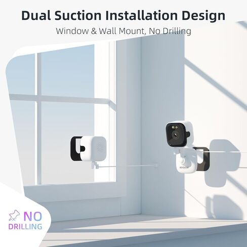 2K Window Surveillance Camera Indoor, 3MP WiFi 2.4GHz Security Camera with Infrared Night Vision, AI Motion Detection, Adhesive Mount for Apartments and Rentals, Cloud or Local Storage in Saudi Arabia