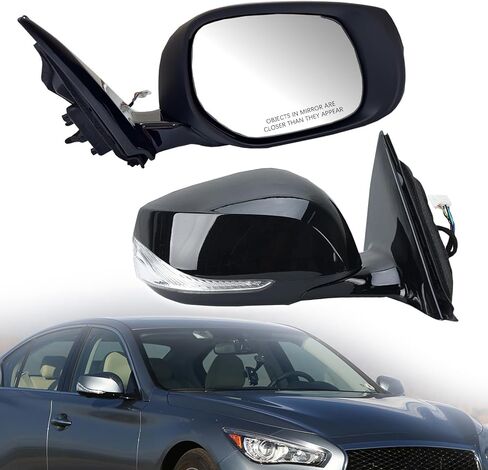 7Pins Right Side Mirror Assembly Compatible with 2014-2018 Infiniti Q50 Power Heated Mirror With Signal Light Paintable For Models Without Around View Monitor(7Pins-Passenger Right Side) in Kuwait