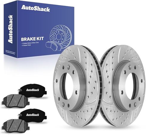 AutoShack Front Brake Kit Replacement for Hyundai Entourage 2006-2012 Kia Sedona Drilled & Slotted Zinc Coated Disc Brake Rotors Ceramic Brakes Pads 11.73" 298 mm BRKPKG003628 in Saudi Arabia