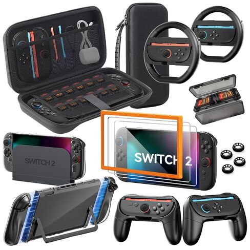Switch 2 Slim Carry Case Accessories لـ Nintendo ، حزمة السفر 11-في 1: حامي شاشة زجاجية ، غلاف واقية قابلة للرسو in Kuwait