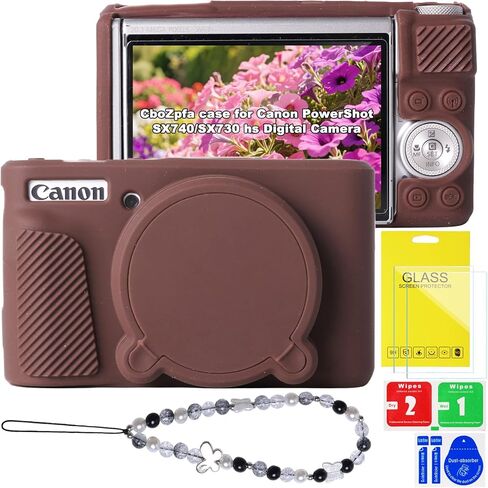 حافظة لكاميرا Canon PowerShot SX740/SX730 hs، واقي من السيليكون الناعم مع غطاء عدسة قابل للإزالة، ملحقات كاميرا Canon SX740 hs (غطاءان من الزجاج المقسى، 1 حزام معصم ساحر) in Saudi Arabia
