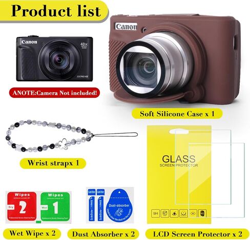 حافظة لكاميرا Canon PowerShot SX740/SX730 hs، واقي من السيليكون الناعم مع غطاء عدسة قابل للإزالة، ملحقات كاميرا Canon SX740 hs (غطاءان من الزجاج المقسى، 1 حزام معصم ساحر) in Saudi Arabia