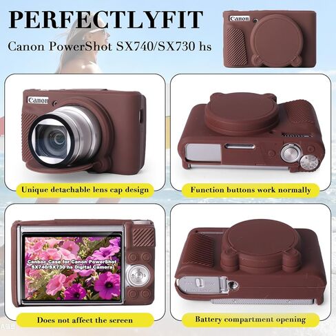 حافظة لكاميرا Canon PowerShot SX740/SX730 hs، واقي من السيليكون الناعم مع غطاء عدسة قابل للإزالة، ملحقات كاميرا Canon SX740 hs (غطاءان من الزجاج المقسى، 1 حزام معصم ساحر) in Saudi Arabia