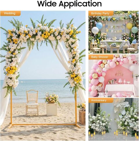 Wedding Square Arch Stand, 6.6FT White Balloon Backdrop Arch Stand with Base Pipes Kit, Square Metal Frame Wedding Photo Background Decoration for Birthday Ceremony in Saudi Arabia