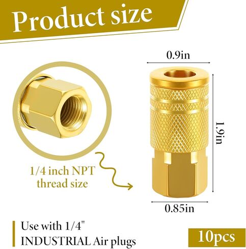 SHENLIU 10 عبوات من تركيبات خرطوم الهواء مقاس 1/4 بوصة، وصلة توصيل صناعية أنثى من النحاس NTP، تركيبات توصيل سريعة لخط الهواء مقاس 1/4 بوصة لمتجر السيارات، طقم إصلاح خرطوم الضاغط، وصلة NTP مقاس 1/4 بوصة in Kuwait