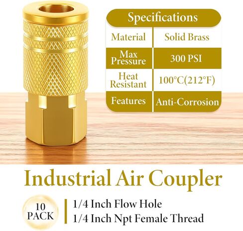 SHENLIU 10 عبوات من تركيبات خرطوم الهواء مقاس 1/4 بوصة، وصلة توصيل صناعية أنثى من النحاس NTP، تركيبات توصيل سريعة لخط الهواء مقاس 1/4 بوصة لمتجر السيارات، طقم إصلاح خرطوم الضاغط، وصلة NTP مقاس 1/4 بوصة in Kuwait