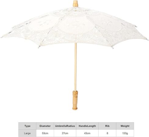 Wedding Bride Photography Umbrella, Lace Flower Embroidery Parasol, Silk Cloth White Beige Large Small in Kuwait