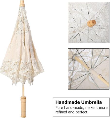 Wedding Bride Photography Umbrella, Lace Flower Embroidery Parasol, Silk Cloth White Beige Large Small in Kuwait