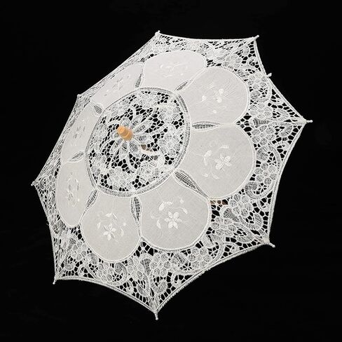 Wedding Bride Photography Umbrella, Lace Flower Embroidery Parasol, Silk Cloth White Beige Large Small in Kuwait