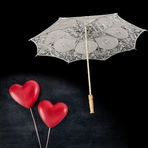 Wedding Bride Photography Umbrella, Lace Flower Embroidery Parasol, Silk Cloth White Beige Large Small in Kuwait