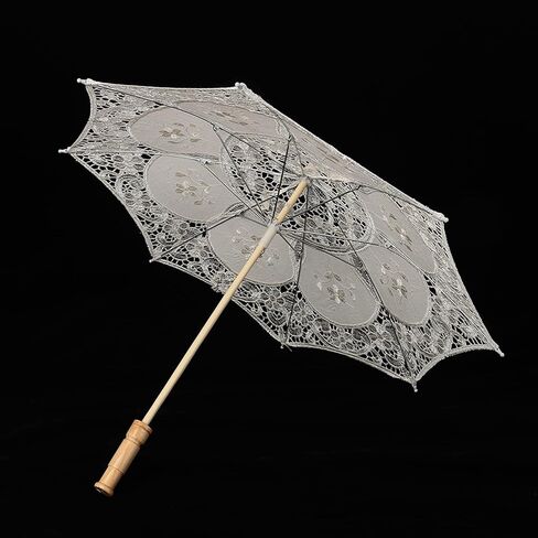 Wedding Bride Photography Umbrella, Lace Flower Embroidery Parasol, Silk Cloth White Beige Large Small in Kuwait