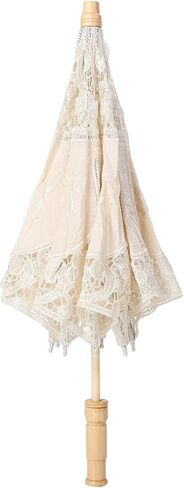 Wedding Bride Photography Umbrella, Lace Flower Embroidery Parasol, Silk Cloth White Beige Large Small in Kuwait