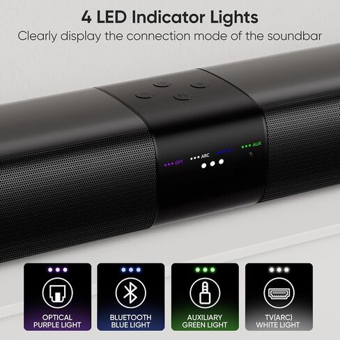 Sound Bar for Smart TV, 80W Soundbar with Four Woofers, Dual Horn Tweeters, 2.0 Channel TV Speaker, 2 in 1 Detachable Design, BT/ARC/AUX/Optical Connection, Surround Sound System for TV/PC in Saudi Arabia
