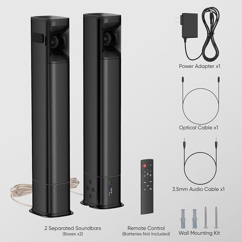 Sound Bar for Smart TV, 80W Soundbar with Four Woofers, Dual Horn Tweeters, 2.0 Channel TV Speaker, 2 in 1 Detachable Design, BT/ARC/AUX/Optical Connection, Surround Sound System for TV/PC in Saudi Arabia