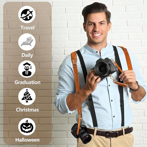 حزام كاميرا لكاميرتين، حزام كاميرا جلدي مزدوج للمصورين، حزام كتف للكاميرا لكاميرات DSLR/SLR، صغير in Kuwait