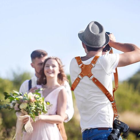حزام كاميرا لكاميرتين، حزام كاميرا جلدي مزدوج للمصورين، حزام كتف للكاميرا لكاميرات DSLR/SLR، صغير in Kuwait