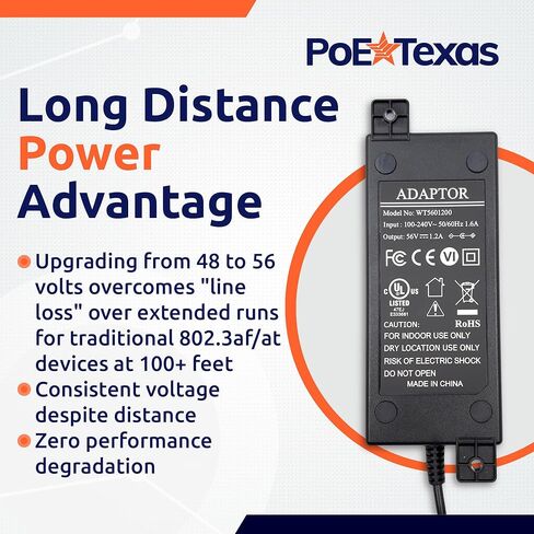 PoE Texas 56V 60W Power Supply with Wall Mounting Tabs - UL/FCC/CE Certified DC Adapter for Power Over Ethernet Injectors, Switches, 802.3af/at Devices, IP Cameras, WiFi Access Points, VoIP Phones in Saudi Arabia