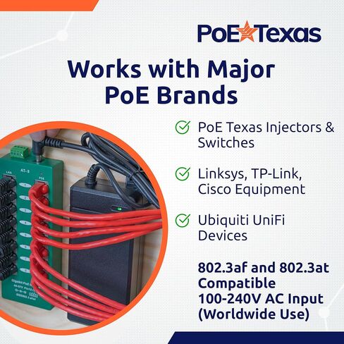 PoE Texas 56V 60W Power Supply with Wall Mounting Tabs - UL/FCC/CE Certified DC Adapter for Power Over Ethernet Injectors, Switches, 802.3af/at Devices, IP Cameras, WiFi Access Points, VoIP Phones in Saudi Arabia