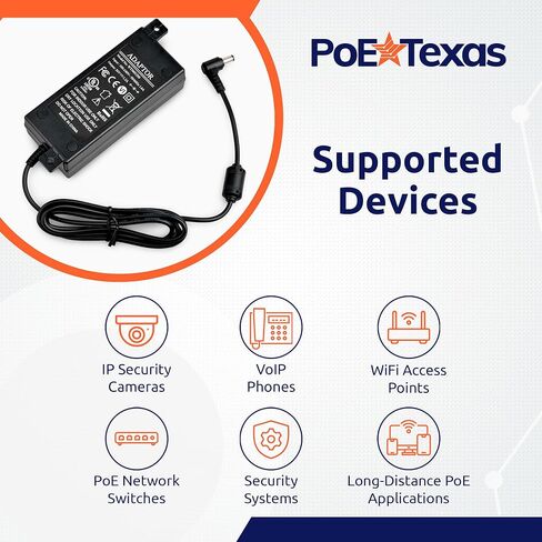 PoE Texas 56V 60W Power Supply with Wall Mounting Tabs - UL/FCC/CE Certified DC Adapter for Power Over Ethernet Injectors, Switches, 802.3af/at Devices, IP Cameras, WiFi Access Points, VoIP Phones in Saudi Arabia