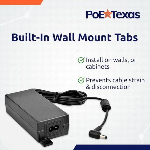 PoE Texas 56V 60W Power Supply with Wall Mounting Tabs - UL/FCC/CE Certified DC Adapter for Power Over Ethernet Injectors, Switches, 802.3af/at Devices, IP Cameras, WiFi Access Points, VoIP Phones in Saudi Arabia