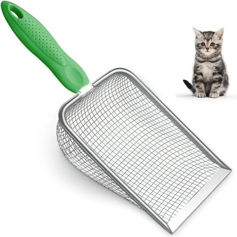 Metal Cat Litter Scoop,Sturdy Litter Cleaner Corner Shovel,Stainless Steel Mesh Litter Shovel,Easy to Clean Reptile Terrarium Sand Waste(Green) in Saudi Arabia