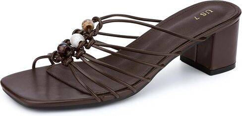 Perphy Square Toe Strappy Heels Beaded Slip on Sandals for Women in Saudi Arabia