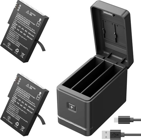 2 x 1350mAh Rechargeable Cold-Resistant Battery with 3-Channel Charger Case for AKASO 360 Camera, MicroSD Card Storage Slots in Saudi Arabia
