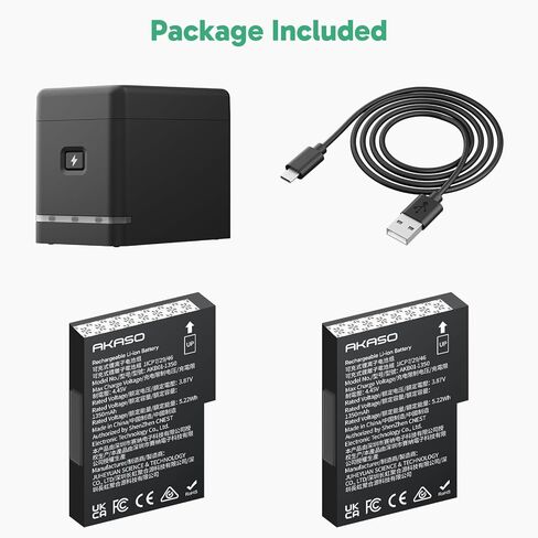 2 x 1350mAh Rechargeable Cold-Resistant Battery with 3-Channel Charger Case for AKASO 360 Camera, MicroSD Card Storage Slots in Saudi Arabia