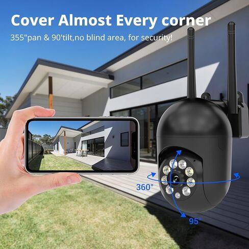 كاميرا أمان WiFi 1080P 5G مع إمالة بزاوية 355 درجة، رؤية ليلية ملونة، تحدث في اتجاهين، لاسلكية داخلية/خارجية، تعمل بمنفذ USB، التحكم في التطبيق in Kuwait