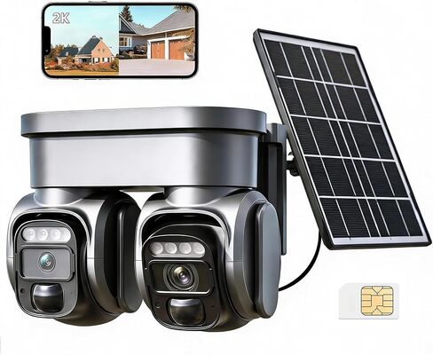 4G LTE Solar Security Camera Outdoor, No WiFi Needed, Dual Lens 360° View, 2K Color Night Vision, Cellular Security Camera with Built-in SIM, PIR Motion Alerts, 2-Way Talk, IP66 Waterproof in Saudi Arabia