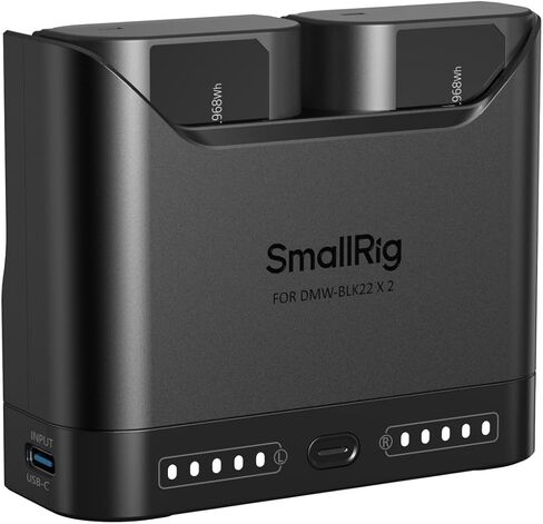 مجموعة بطارية كاميرا SMALLRIG DMW-BLK22 لباناسونيك، شاحن مزدوج الفتحة 22.5 وات مع بطاريات 1940 مللي أمبير في الساعة، متوافق تمامًا مع باناسونيك لوميكس GH5، GH5 II، GH6، GH7، S5، S5 II/IIIX، S9، G9 II in Kuwait