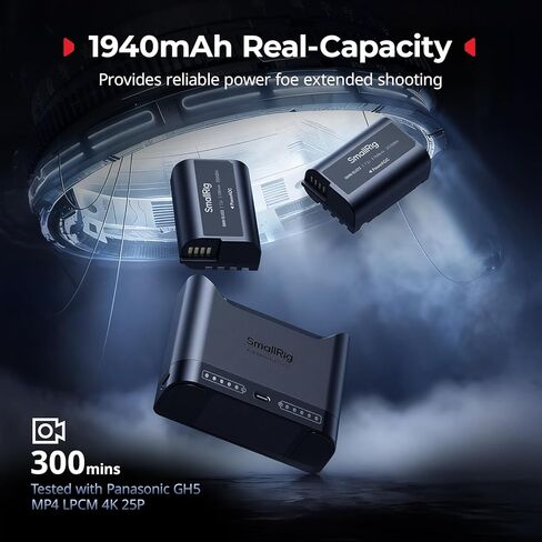 مجموعة بطارية كاميرا SMALLRIG DMW-BLK22 لباناسونيك، شاحن مزدوج الفتحة 22.5 وات مع بطاريات 1940 مللي أمبير في الساعة، متوافق تمامًا مع باناسونيك لوميكس GH5، GH5 II، GH6، GH7، S5، S5 II/IIIX، S9، G9 II in Kuwait