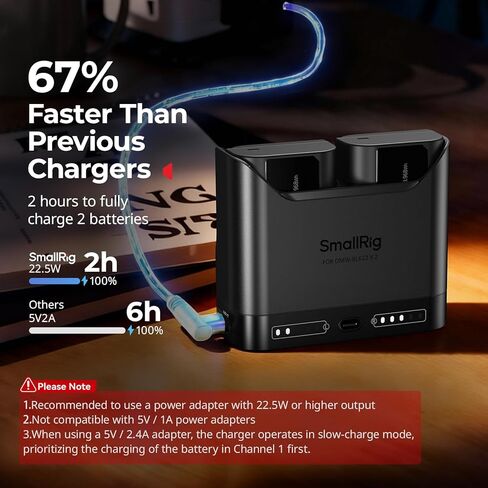 مجموعة بطارية كاميرا SMALLRIG DMW-BLK22 لباناسونيك، شاحن مزدوج الفتحة 22.5 وات مع بطاريات 1940 مللي أمبير في الساعة، متوافق تمامًا مع باناسونيك لوميكس GH5، GH5 II، GH6، GH7، S5، S5 II/IIIX، S9، G9 II in Kuwait