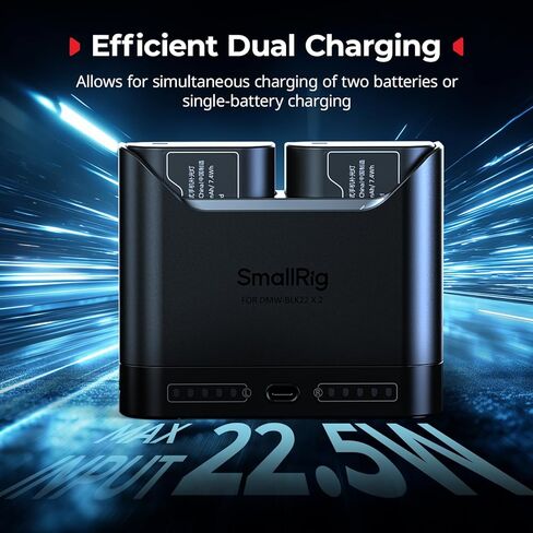 مجموعة بطارية كاميرا SMALLRIG DMW-BLK22 لباناسونيك، شاحن مزدوج الفتحة 22.5 وات مع بطاريات 1940 مللي أمبير في الساعة، متوافق تمامًا مع باناسونيك لوميكس GH5، GH5 II، GH6، GH7، S5، S5 II/IIIX، S9، G9 II in Kuwait