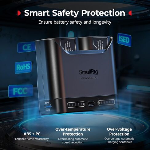 مجموعة بطارية كاميرا SMALLRIG DMW-BLK22 لباناسونيك، شاحن مزدوج الفتحة 22.5 وات مع بطاريات 1940 مللي أمبير في الساعة، متوافق تمامًا مع باناسونيك لوميكس GH5، GH5 II، GH6، GH7، S5، S5 II/IIIX، S9، G9 II in Kuwait