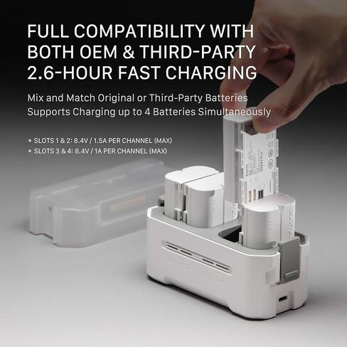 محطة شحن محمولة تيلتا LP-E6 | اشحن 4 بطاريات مع USB-C PD 45W شحن سريع | آمن لـ EOS R5 Mark II وR6 Mark II وR7 وR6 وR5 وR و5D Mark IV و6D و7D Mark II و90D و80D و70D و60D | أوف وايت in Saudi Arabia