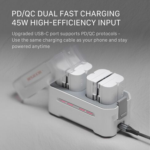 محطة شحن محمولة تيلتا LP-E6 | اشحن 4 بطاريات مع USB-C PD 45W شحن سريع | آمن لـ EOS R5 Mark II وR6 Mark II وR7 وR6 وR5 وR و5D Mark IV و6D و7D Mark II و90D و80D و70D و60D | أوف وايت in Saudi Arabia