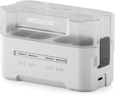 محطة شحن محمولة تيلتا LP-E6 | اشحن 4 بطاريات مع USB-C PD 45W شحن سريع | آمن لـ EOS R5 Mark II وR6 Mark II وR7 وR6 وR5 وR و5D Mark IV و6D و7D Mark II و90D و80D و70D و60D | أوف وايت in Saudi Arabia