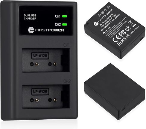 بطارية FirstPower NP-W126 NP-W126S وشاحن USB مزدوج لـ X100V، X100VI، X100F، X-A5، X-A10، X-E4، X-Pro2، X-Pro3، X-T1، X-T2، X-T3، X-T10، X-T20، X-T30، X-T30 II، X-T100، اكس-T200 فاين بيكس in Kuwait