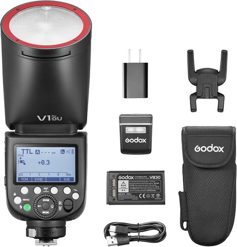 Godox V1Pro-O TTL Li-ion Round Head Camera Flash, 76Ws Power, 100 Full-Power Continuous Shots, 2.4G Wireless (100m Range), High-Speed Sync (1/8000s), Compatible with Olympus Cameras in Saudi Arabia