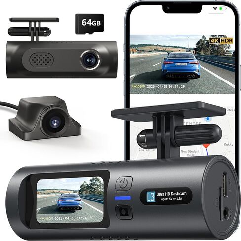4K DASH DASH CAM الأمامي والخلفي 4K/1080P كاميرا HD كاملة HD الكاملة للسيارات ، 5G WI-FI و CONTRANT CAMER in Kuwait