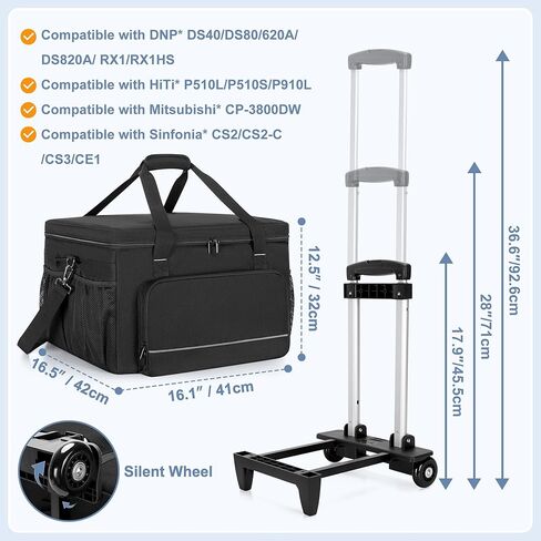 Yarwo Rolling Printer Case Compatible with DNP/HiTi/Mitsubishi Dye Sublimation Photo Printer, Padded Travel Bag with Detachable Wheels and Divider for Photo Machine Media Rolls Paper, 16.1x16.5x12 in in Saudi Arabia