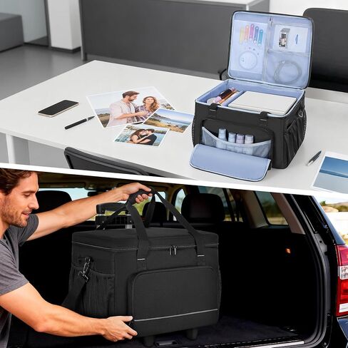 Yarwo Rolling Printer Case Compatible with DNP/HiTi/Mitsubishi Dye Sublimation Photo Printer, Padded Travel Bag with Detachable Wheels and Divider for Photo Machine Media Rolls Paper, 16.1x16.5x12 in in Saudi Arabia