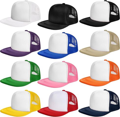 12 Pack DIY Snapback Blank Trucker Cap Mesh Sublimation Hat with Rope Adjustable Summer Flat Brim Baseball Cap for Adult in Saudi Arabia